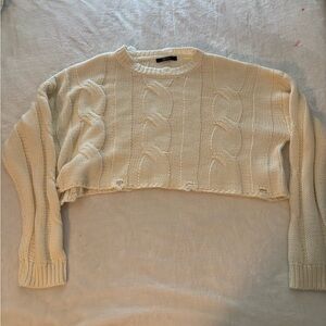 Cream Cable Knit Cropped Sweater